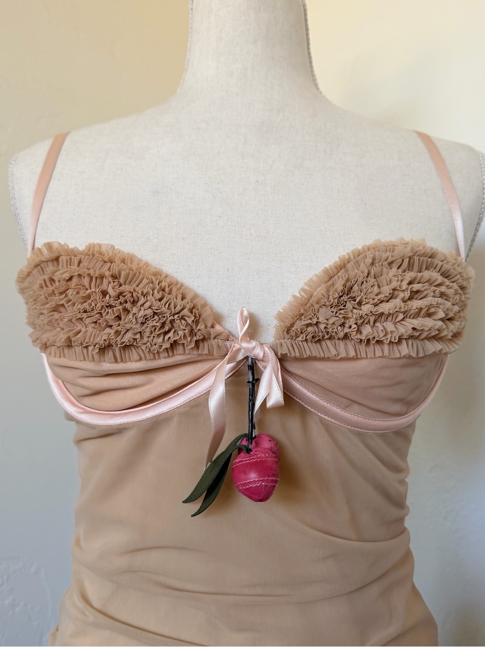 Rare Vintage Alexander McQueen S/S 2003 "Irere" Mesh Knit Leather Cherry Cami - Picture 2 of 10